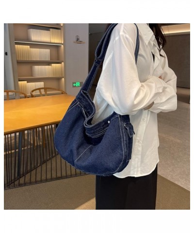 Denim Messenger Bag Large Hobo Crossbody Bag Casual Shoulder Handbag Jean Tote Bag for Women and Men Dark Blue $11.07 Totes