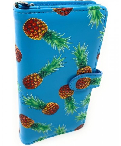 Pineapple Large Fruit Wallet for Teen Girls and Women Vegan Faux Leather 7" Blue $25.64 Wallets