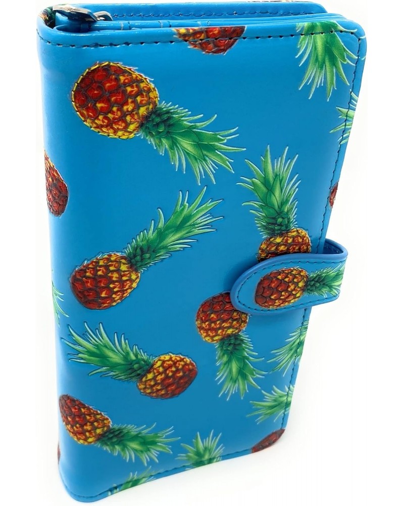 Pineapple Large Fruit Wallet for Teen Girls and Women Vegan Faux Leather 7" Blue $25.64 Wallets