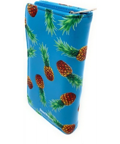 Pineapple Large Fruit Wallet for Teen Girls and Women Vegan Faux Leather 7" Blue $25.64 Wallets