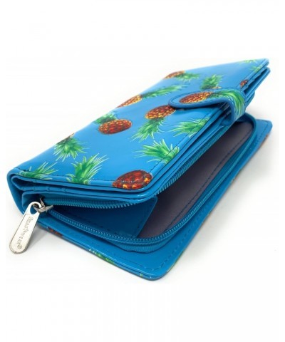 Pineapple Large Fruit Wallet for Teen Girls and Women Vegan Faux Leather 7" Blue $25.64 Wallets