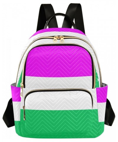 Women Backpack Horizontal Lines Purple White Green Anti-Theft Travel Backpack with Luggage Belt Lightweight Handbag Lady Purs...