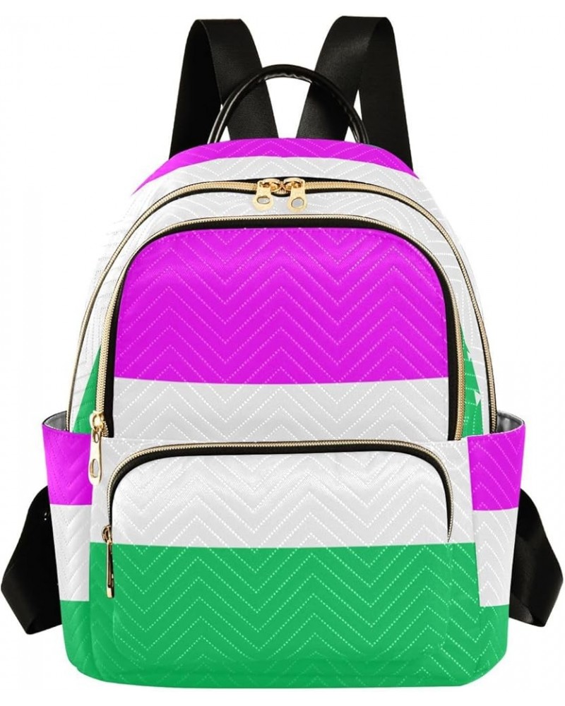 Women Backpack Horizontal Lines Purple White Green Anti-Theft Travel Backpack with Luggage Belt Lightweight Handbag Lady Purs...