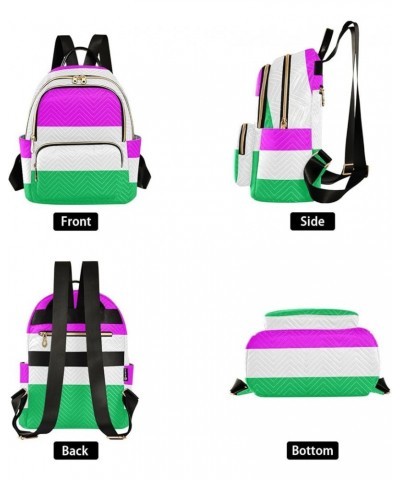 Women Backpack Horizontal Lines Purple White Green Anti-Theft Travel Backpack with Luggage Belt Lightweight Handbag Lady Purs...