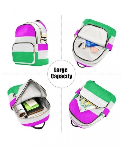 Women Backpack Horizontal Lines Purple White Green Anti-Theft Travel Backpack with Luggage Belt Lightweight Handbag Lady Purs...