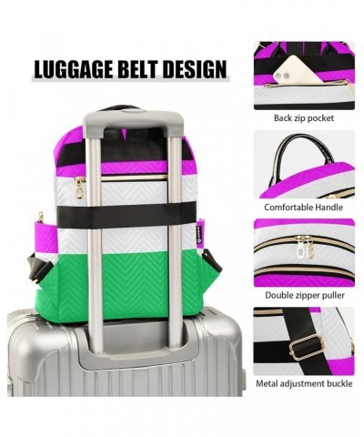 Women Backpack Horizontal Lines Purple White Green Anti-Theft Travel Backpack with Luggage Belt Lightweight Handbag Lady Purs...