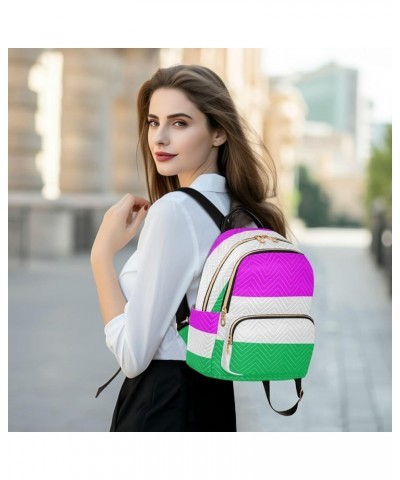 Women Backpack Horizontal Lines Purple White Green Anti-Theft Travel Backpack with Luggage Belt Lightweight Handbag Lady Purs...