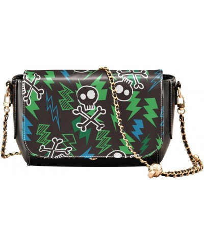 Cute Skull Lightening Crossbody Shoulder Bag for Women, PU Leather Flap Satchel Purse, Shoulder Handbags with Adjustable Stra...