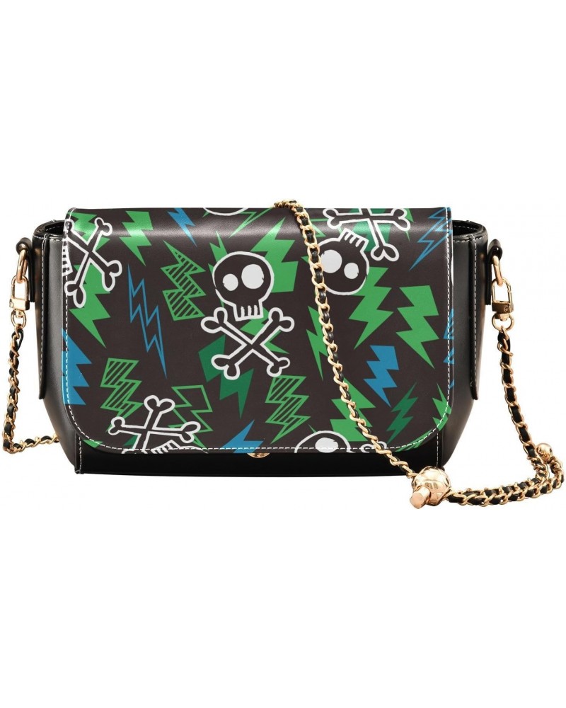 Cute Skull Lightening Crossbody Shoulder Bag for Women, PU Leather Flap Satchel Purse, Shoulder Handbags with Adjustable Stra...