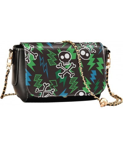 Cute Skull Lightening Crossbody Shoulder Bag for Women, PU Leather Flap Satchel Purse, Shoulder Handbags with Adjustable Stra...