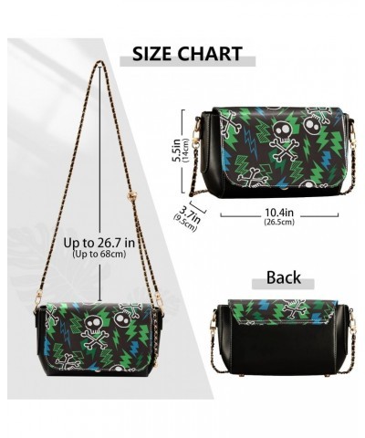 Cute Skull Lightening Crossbody Shoulder Bag for Women, PU Leather Flap Satchel Purse, Shoulder Handbags with Adjustable Stra...