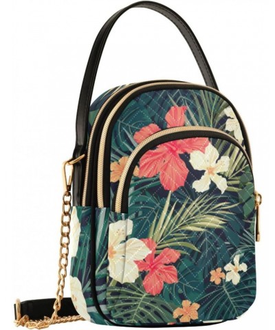 Cell Phone Purse Tropical Hibiscus Palm Leaves Crossbody Handbag Durable Shoulder Bag Sturdy Travel Pouch Compact Chic Bag fo...