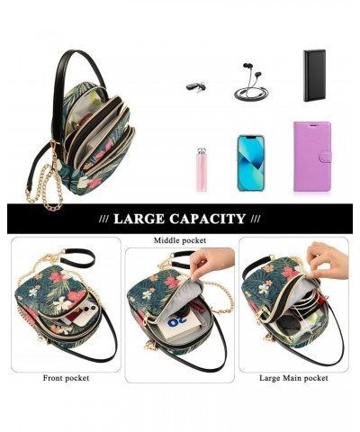 Cell Phone Purse Tropical Hibiscus Palm Leaves Crossbody Handbag Durable Shoulder Bag Sturdy Travel Pouch Compact Chic Bag fo...