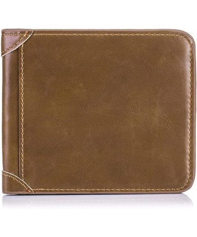 Short men's retro casual multi-card position wallet multi-function three-fold coin purse (Color : Press line brown bifold) Br...