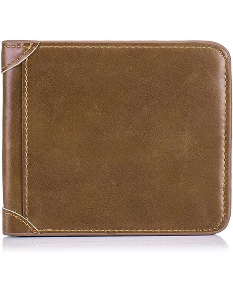 Short men's retro casual multi-card position wallet multi-function three-fold coin purse (Color : Press line brown bifold) Br...