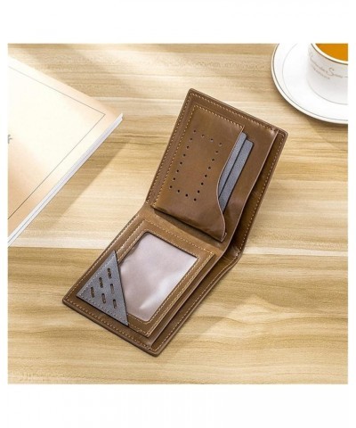 Short men's retro casual multi-card position wallet multi-function three-fold coin purse (Color : Press line brown bifold) Br...