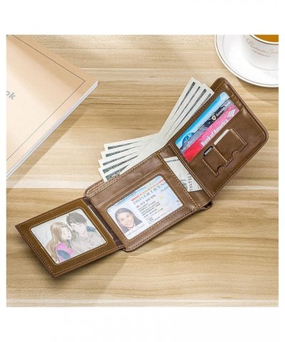 Short men's retro casual multi-card position wallet multi-function three-fold coin purse (Color : Press line brown bifold) Br...