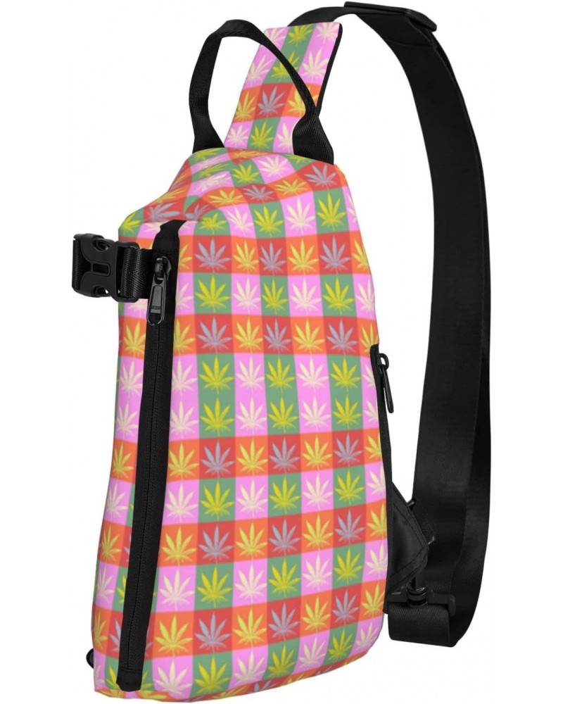 Crossbody Sling Backpack Marijuana-Leaves-Cannabis-Pink Travel Hiking Chest Daypack One Strap Shoulder Bag $15.84 Crossbody Bags