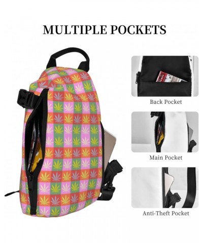 Crossbody Sling Backpack Marijuana-Leaves-Cannabis-Pink Travel Hiking Chest Daypack One Strap Shoulder Bag $15.84 Crossbody Bags