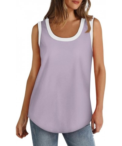 Tank Tops Women Solid Color Sleeveless Tank Tops Round Neck Casual Loose Basic Tops 2024 Summer Work Shirt 2-light Purple $5....