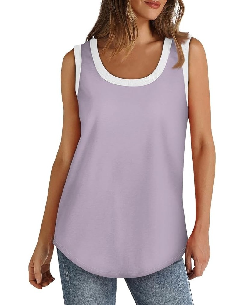 Tank Tops Women Solid Color Sleeveless Tank Tops Round Neck Casual Loose Basic Tops 2024 Summer Work Shirt 2-light Purple $5....