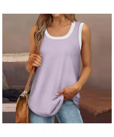 Tank Tops Women Solid Color Sleeveless Tank Tops Round Neck Casual Loose Basic Tops 2024 Summer Work Shirt 2-light Purple $5....