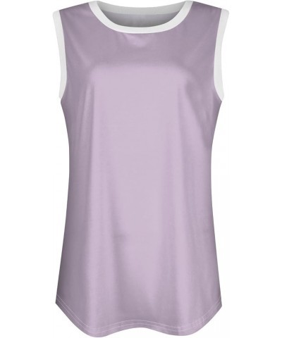 Tank Tops Women Solid Color Sleeveless Tank Tops Round Neck Casual Loose Basic Tops 2024 Summer Work Shirt 2-light Purple $5....