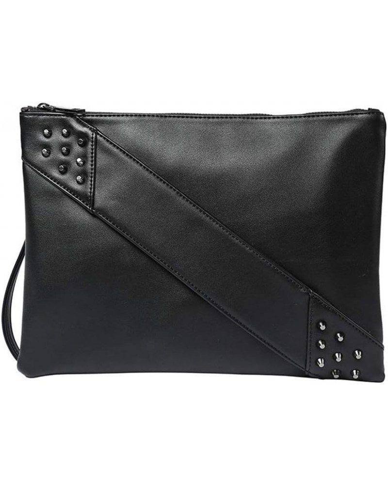 Fashion Women Clutches Rivet PU Leather Crossbody Bag Envelope Clutch Purse with Hand Strap Black $14.30 Clutches