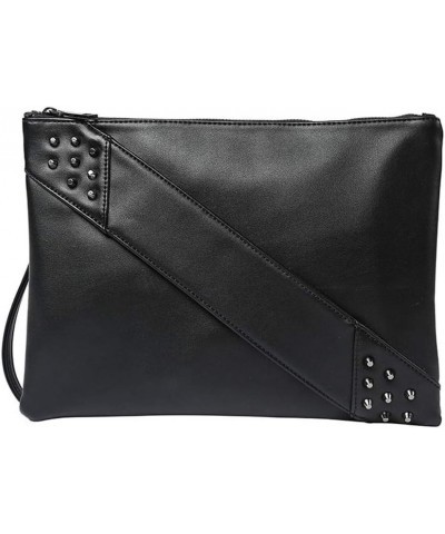 Fashion Women Clutches Rivet PU Leather Crossbody Bag Envelope Clutch Purse with Hand Strap Black $14.30 Clutches