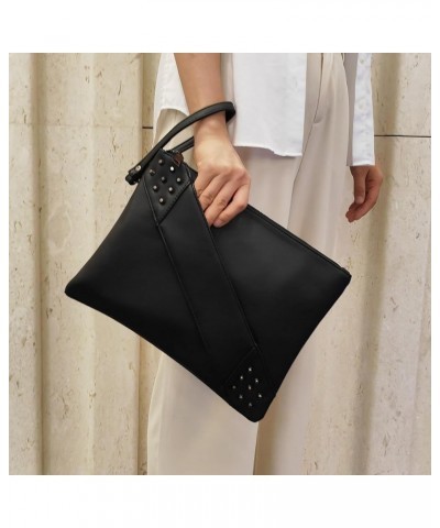 Fashion Women Clutches Rivet PU Leather Crossbody Bag Envelope Clutch Purse with Hand Strap Black $14.30 Clutches