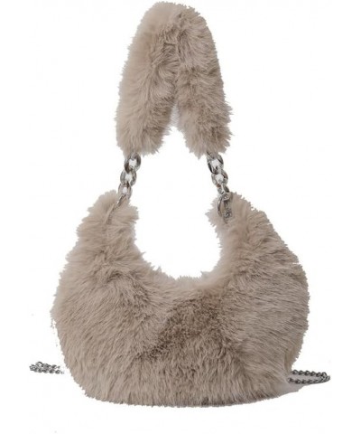 Cute Fuzzy Crossbody for Women, Fashion Shoulder Handbags Aesthetic Sling Purse Fluffy Handbag Top Handle Shoulder Bag Khaki ...