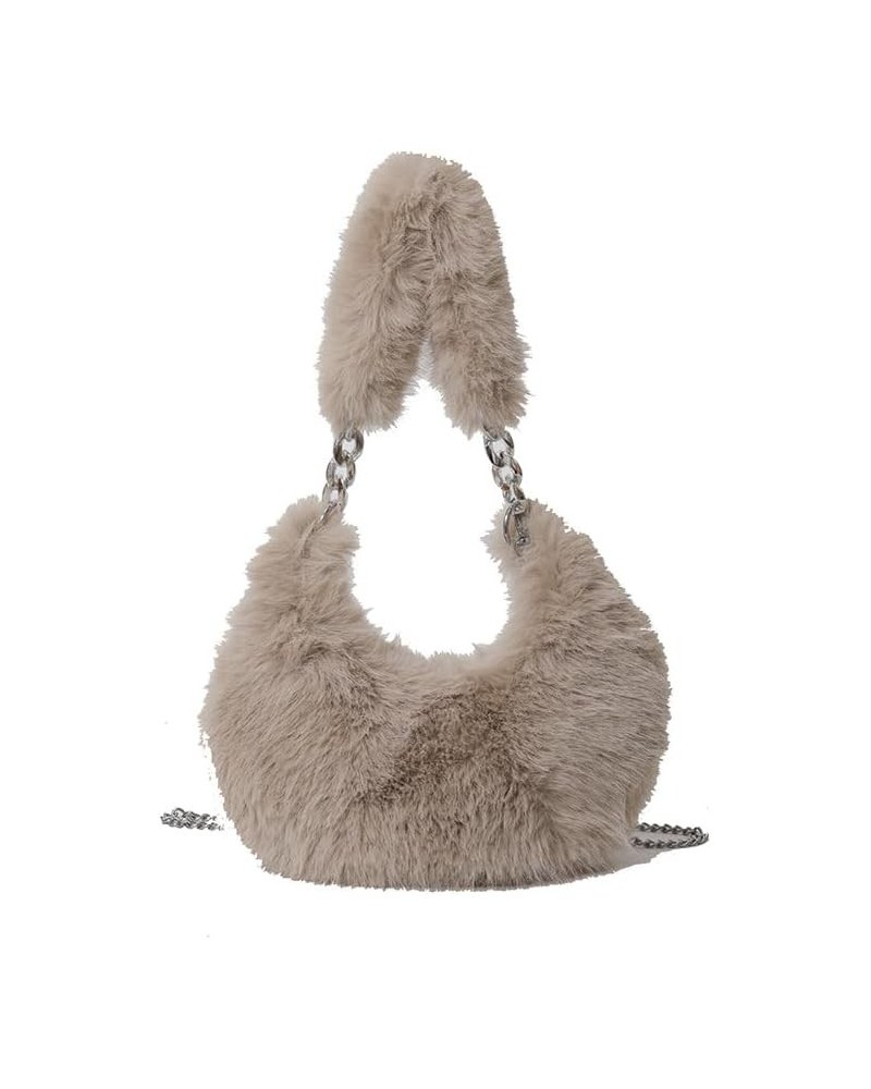 Cute Fuzzy Crossbody for Women, Fashion Shoulder Handbags Aesthetic Sling Purse Fluffy Handbag Top Handle Shoulder Bag Khaki ...