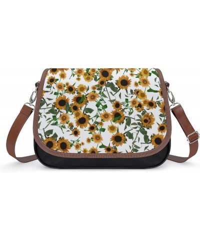 Printed Crossbody Bag Shoulder Bag PU Leather Women's Designer Satchels Colorful Chrysanthemum Sunflower Color11 $26.99 Cross...