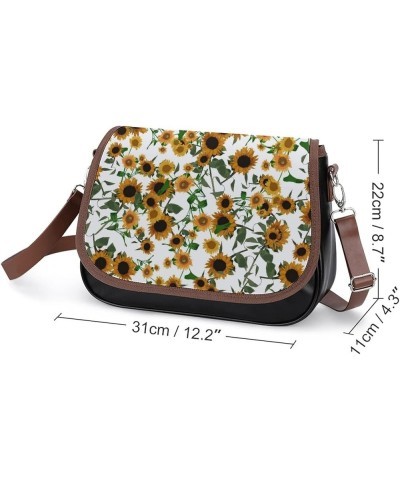 Printed Crossbody Bag Shoulder Bag PU Leather Women's Designer Satchels Colorful Chrysanthemum Sunflower Color11 $26.99 Cross...