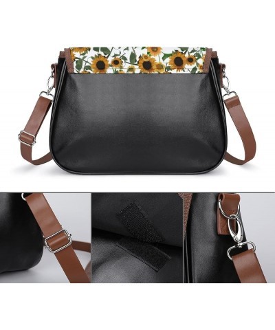 Printed Crossbody Bag Shoulder Bag PU Leather Women's Designer Satchels Colorful Chrysanthemum Sunflower Color11 $26.99 Cross...