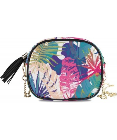 Small Crossbody Bag Tropical Summer Palm Leaves Womens Shoulder Chain Bag PU Leather Small Purse With Tassel $13.19 Shoulder ...