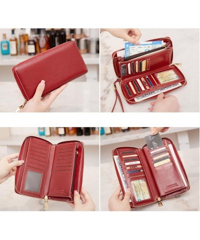 Womens Wallet RFID Blocking PU Leather Zip Around Wallet Large Capacity Long Purse Credit Card Clutch Wristlet (Pink) Red $9....