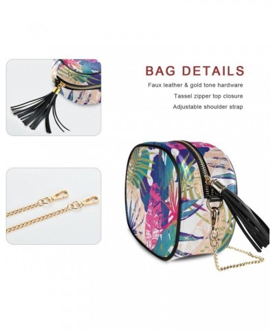 Small Crossbody Bag Tropical Summer Palm Leaves Womens Shoulder Chain Bag PU Leather Small Purse With Tassel $13.19 Shoulder ...