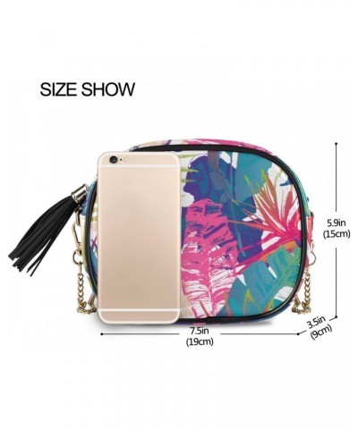 Small Crossbody Bag Tropical Summer Palm Leaves Womens Shoulder Chain Bag PU Leather Small Purse With Tassel $13.19 Shoulder ...